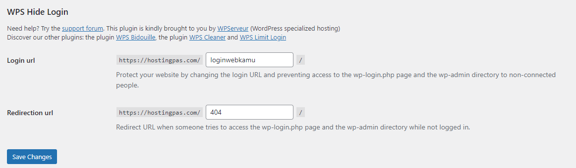 wps hide login setting